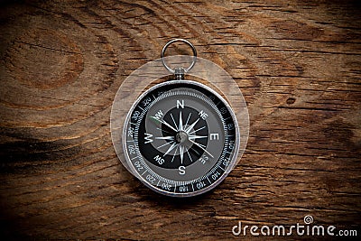 Compass on a wooden background