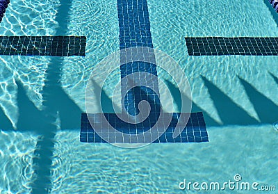 Competition swimming pool with backstroke flag shadows