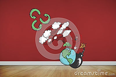 Composite image of dynamite earth and cloud computing doodle