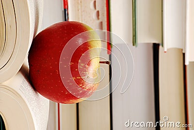 Composition with books and apple
