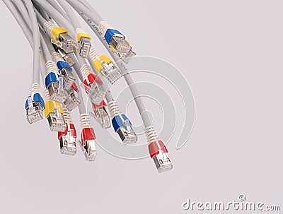 Computer network cables over grey background