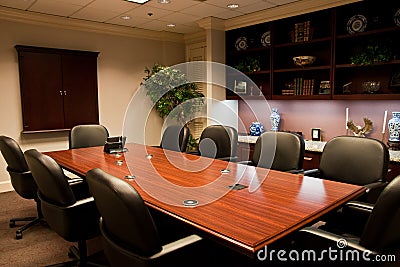 Conference Table with Counter and Bookshelves