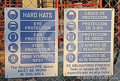 Construction Hard Hat Sign in English and Spanish