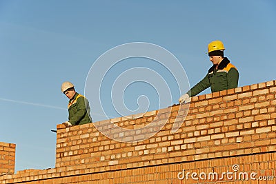 Construction mason worker bricklayers