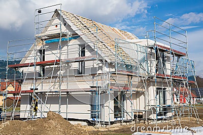Construction of a new prefabricated house.