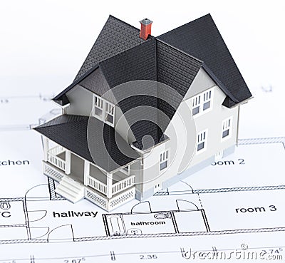 Construction plan with house architectural model
