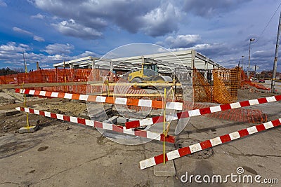 Construction site with fence barrier
