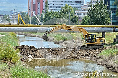 Construction site on the river bed