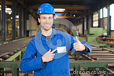 Construction worker in assembly hall