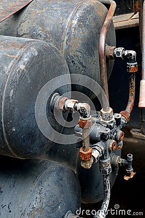 Container of gas with pipe set in equipment