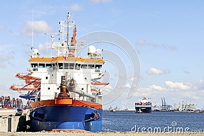 Container ship and pilot boat