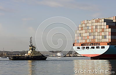 Container ship & tug boat