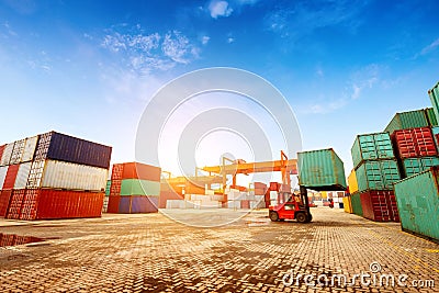 The container terminal at dusk