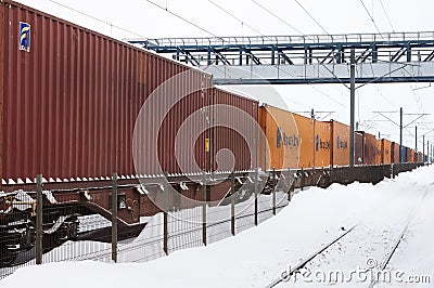 Container train in winter - RAW format
