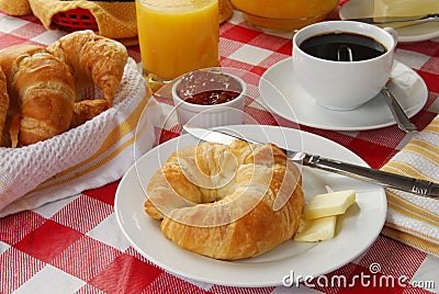 Continental breakfast on a picnic table