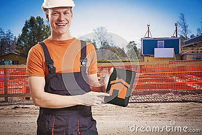 Contractor showing digital tablet