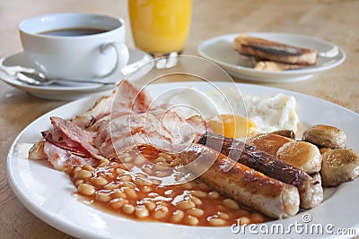 Cooked breakfast on a wooden table