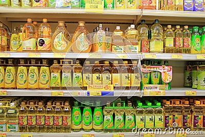 Cooking oil department in supermarket
