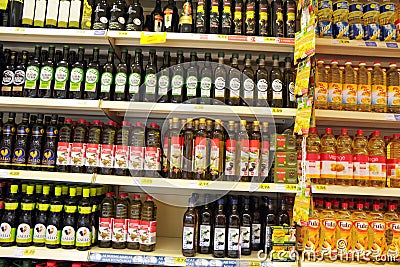 Olive Oil Bottles at Supermarket