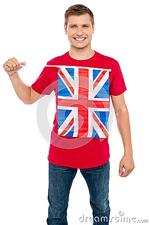 Cool guy with idea of UK flag on t-shirt