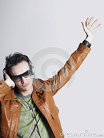 Cool Man Wearing Headphones And Sunglasses