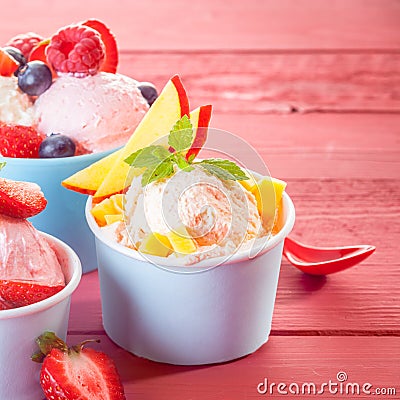 Cool refreshing ice-cream with fresh fruit