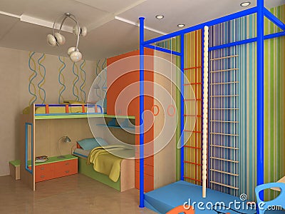 Corner of Child`s bedroom with colorful furniture