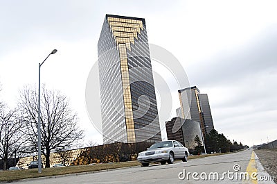 Corporate Buildings With Road And Car