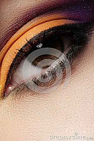 Cosmetic. Macro of fashion oriental eye make-up