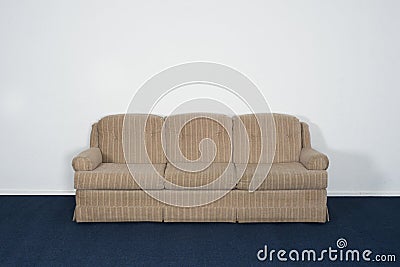 Couch or Davenport, Blue Carpet, Blank White Wall
