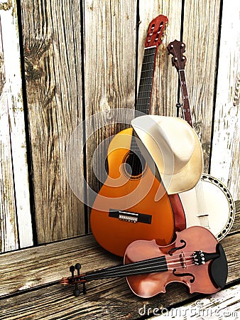 Country music background with stringed instruments.
