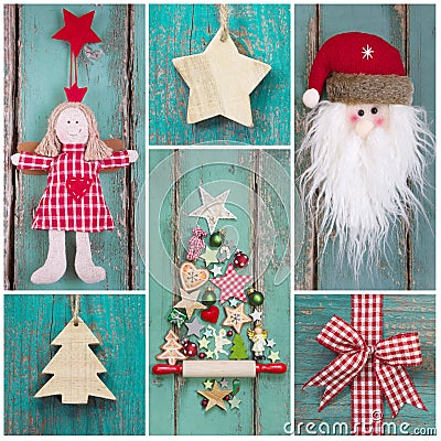 Country style: christmas decoration in classic colors green and