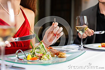 Couple eating dinner in very good restaurant