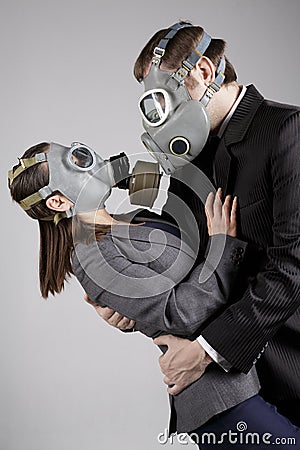 Couple at gas masks