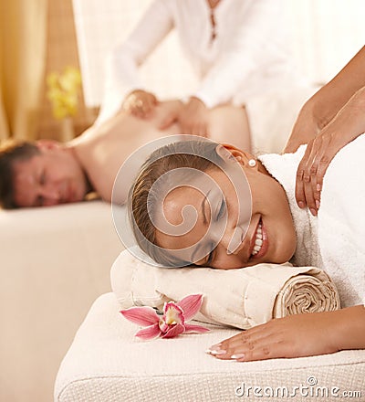 Couple getting back massage