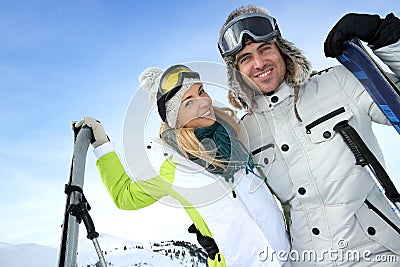 Couple in ski winter vacation