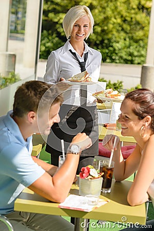 Couple waiting waitress sandwich lunch restaurant