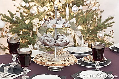 Covered table at christmastime