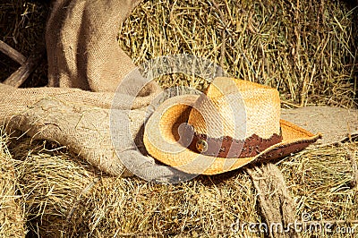 Cowboy hat lying on straw