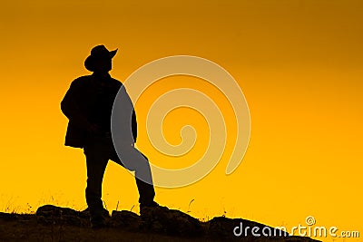 Cowboy silhouetted at dusk