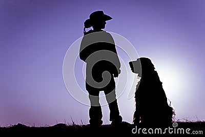 Cowboy & Sitting Dog Silhouette