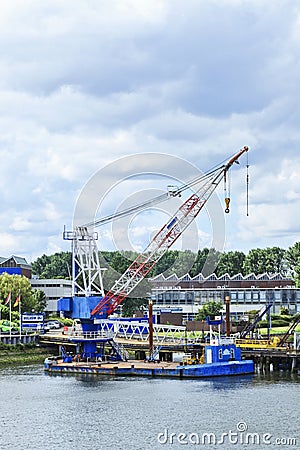 Crane pontoon in Port of Rotterdam.