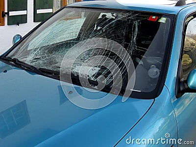 The crashed car heated rear window broken