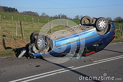 Crashed Car Upside Down Royalty Free Stock