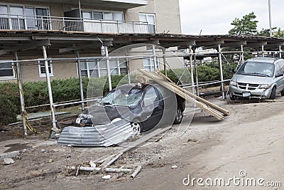 Crashed cars after Hurricane Sandy