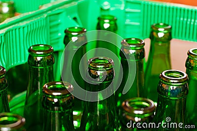 Crate with empty beer bottles