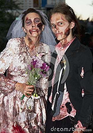Creepy zombie horror wedding couple