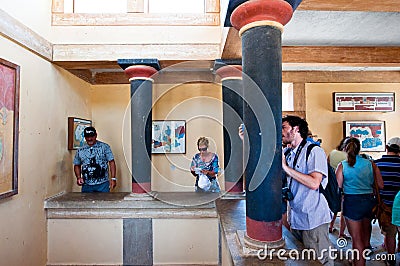 CRETE,GREECE-JULY 21: Tourists at the Knossos palace on July 21,2014 on the Crete island in Greece.