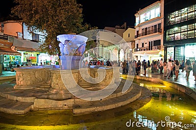 CRETE,HERAKLION-JULY 24: The fountain in Lions Square on July 24,2014 on the Cete island, Greece.