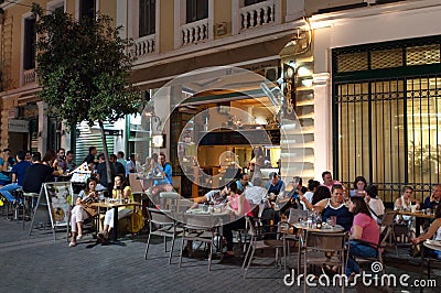CRETE,HERAKLION-JULY 24: Nightlife in Heraklion city next to Lions Square on July 24,2014 on the island of Cete in Greece.